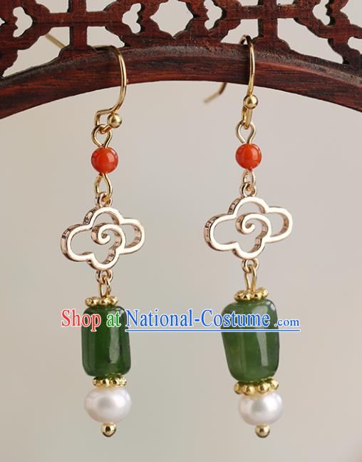 Chinese Handmade Jade Earrings Classical Ear Accessories Hanfu Ming Dynasty Empress Eardrop