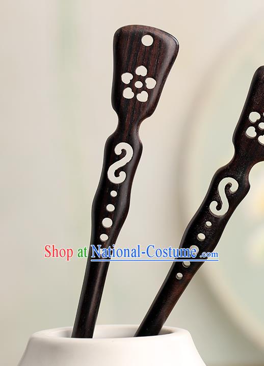 Chinese Classical Palace Ebony Carving Hair Stick Handmade Hanfu Hair Accessories Ancient Ming Dynasty Princess Wood Hairpins