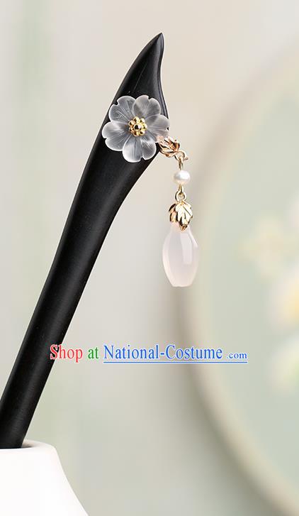 Chinese Classical Palace Ebony Hair Stick Handmade Hanfu Hair Accessories Ancient Ming Dynasty Princess Sakura Tassel Hairpins