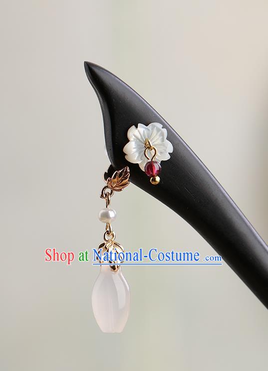 Chinese Classical Palace Ebony Hair Stick Handmade Hanfu Hair Accessories Ancient Ming Dynasty Princess Sakura Tassel Hairpins