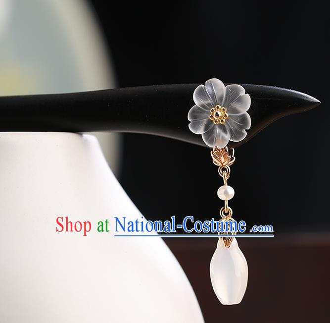 Chinese Classical Palace Ebony Hair Stick Handmade Hanfu Hair Accessories Ancient Ming Dynasty Princess Sakura Tassel Hairpins