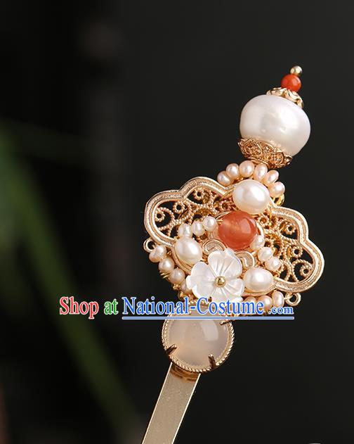 Chinese Classical Palace Pearls Hair Sticks Handmade Hanfu Hair Accessories Ancient Ming Dynasty Princess Golden Hairpins