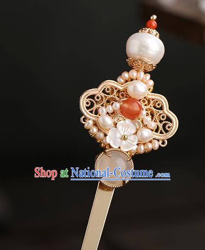 Chinese Classical Palace Pearls Hair Sticks Handmade Hanfu Hair Accessories Ancient Ming Dynasty Princess Golden Hairpins