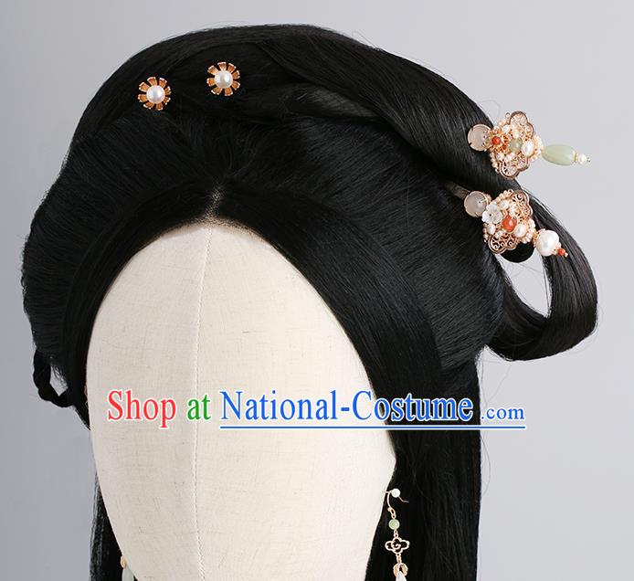 Chinese Classical Palace Pearls Hair Sticks Handmade Hanfu Hair Accessories Ancient Ming Dynasty Princess Golden Hairpins