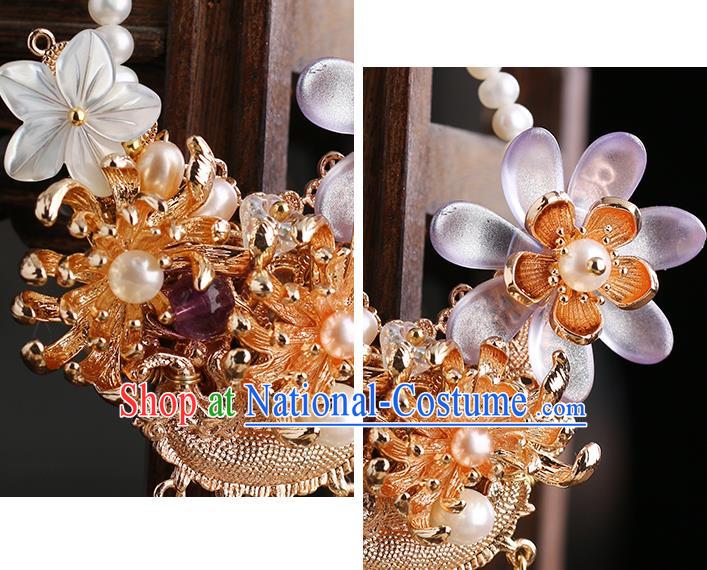 Chinese Handmade Classical Chrysanthemum Accessories Ancient Hanfu Ming Dynasty Princess Pearls Brooch