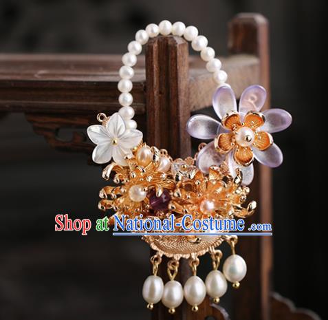 Chinese Handmade Classical Chrysanthemum Accessories Ancient Hanfu Ming Dynasty Princess Pearls Brooch