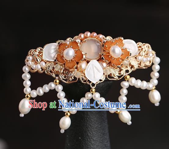 Chinese Classical Palace Pearls Hair Sticks Handmade Hanfu Hair Accessories Ancient Ming Dynasty Princess Golden Hairpins