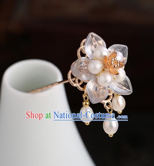 Chinese Classical Palace Pearl Plum Hair Sticks Handmade Hanfu Hair Accessories Ancient Ming Dynasty Princess Hairpins