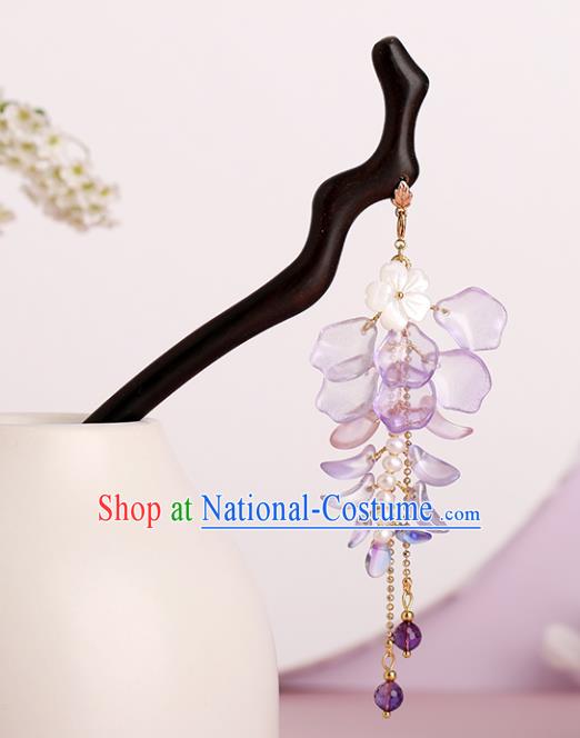 Chinese Classical Palace Wisteria Hair Sticks Handmade Hanfu Hair Accessories Ancient Ming Dynasty Princess Ebony Hairpins