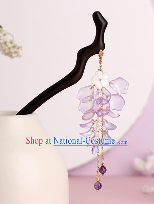 Chinese Classical Palace Wisteria Hair Sticks Handmade Hanfu Hair Accessories Ancient Ming Dynasty Princess Ebony Hairpins