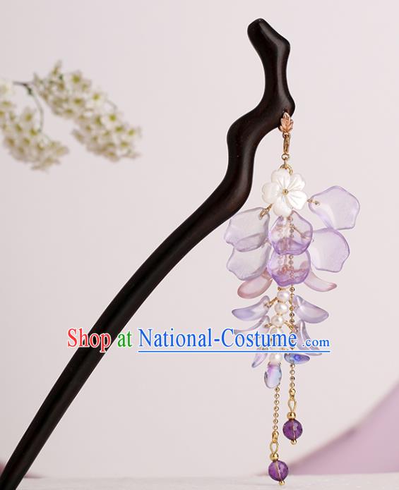 Chinese Classical Palace Wisteria Hair Sticks Handmade Hanfu Hair Accessories Ancient Ming Dynasty Princess Ebony Hairpins