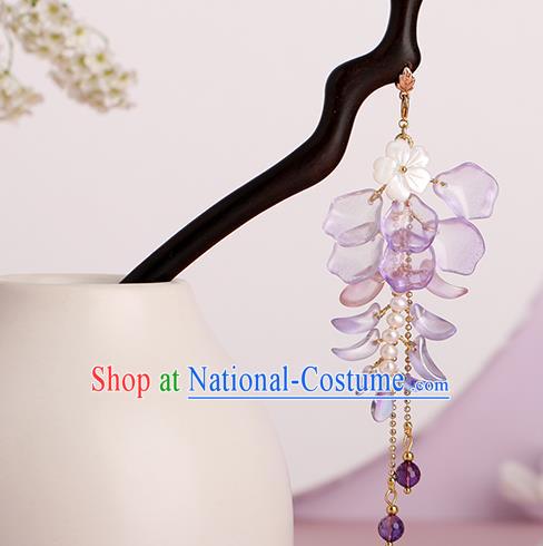 Chinese Classical Palace Wisteria Hair Sticks Handmade Hanfu Hair Accessories Ancient Ming Dynasty Princess Ebony Hairpins