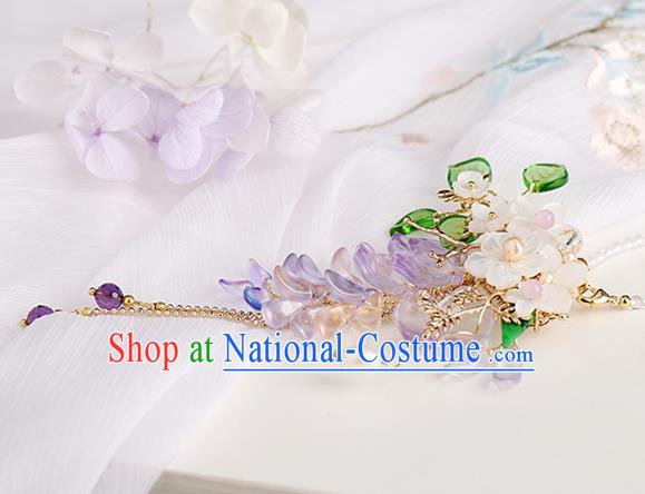 Chinese Handmade Classical Wisteria Accessories Ancient Hanfu Ming Dynasty Princess Beads Tassel Brooch