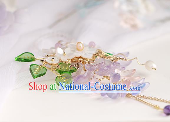 Chinese Handmade Classical Wisteria Accessories Ancient Hanfu Ming Dynasty Princess Beads Tassel Brooch