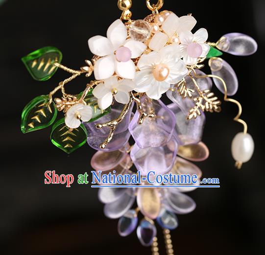 Chinese Handmade Classical Wisteria Accessories Ancient Hanfu Ming Dynasty Princess Beads Tassel Brooch