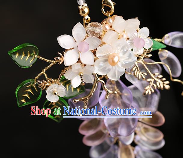 Chinese Handmade Classical Wisteria Accessories Ancient Hanfu Ming Dynasty Princess Beads Tassel Brooch