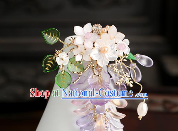 Chinese Handmade Classical Wisteria Accessories Ancient Hanfu Ming Dynasty Princess Beads Tassel Brooch