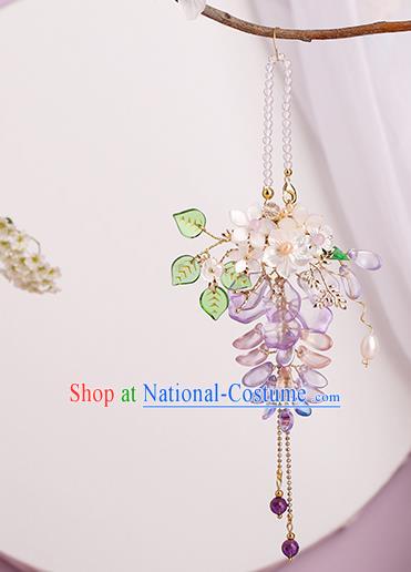 Chinese Handmade Classical Wisteria Accessories Ancient Hanfu Ming Dynasty Princess Beads Tassel Brooch