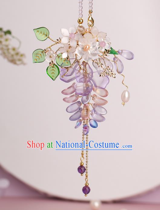 Chinese Handmade Classical Wisteria Accessories Ancient Hanfu Ming Dynasty Princess Beads Tassel Brooch