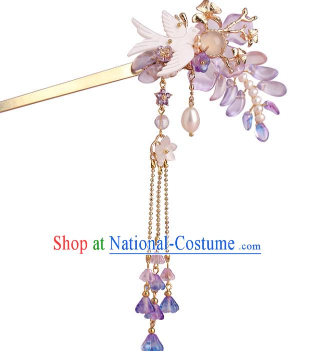 Chinese Classical Palace Bird Hair Sticks Handmade Hanfu Hair Accessories Ancient Ming Dynasty Princess Wisteria Tassel Hairpins