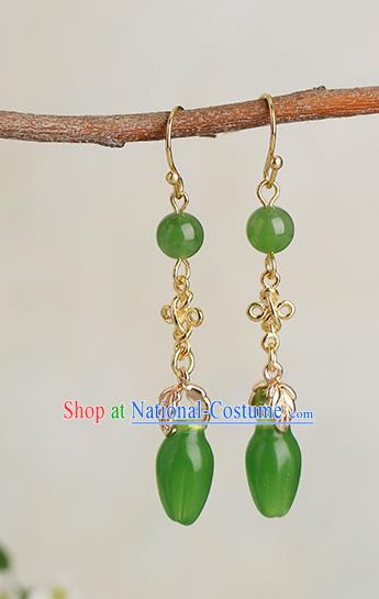 Chinese Handmade Jade Earrings Classical Ear Accessories Hanfu Ming Dynasty Princess Eardrop