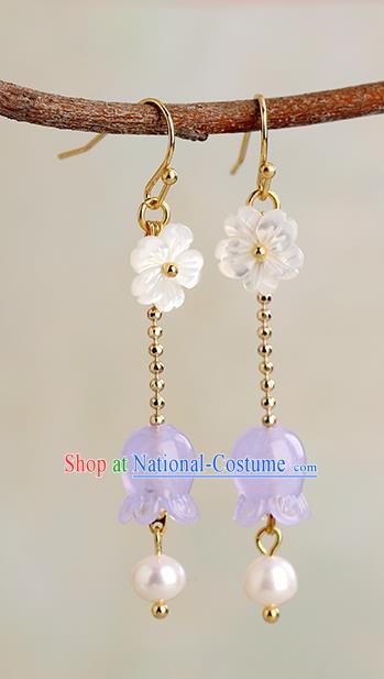 Chinese Handmade Shell Earrings Classical Ear Accessories Hanfu Ming Dynasty Princess Convallaria Eardrop