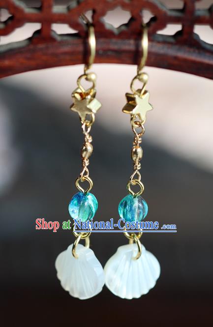 Chinese Handmade Shell Earrings Classical Ear Accessories Hanfu Ming Dynasty Princess Golden Star Eardrop