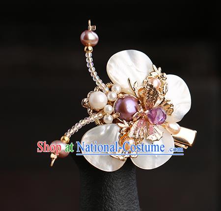 Chinese Classical Palace Shell Butterfly Hair Sticks Handmade Hanfu Hair Accessories Ancient Ming Dynasty Princess Pearls Hairpins