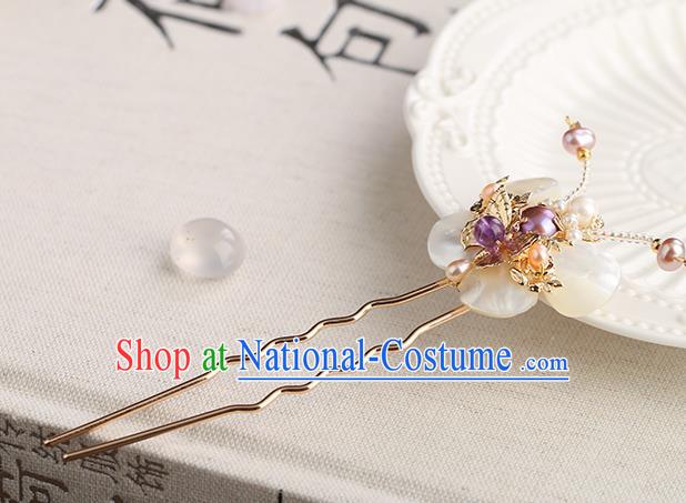 Chinese Classical Palace Hair Sticks Handmade Hanfu Hair Accessories Ancient Ming Dynasty Princess Shell Butterfly Pearls Hairpins