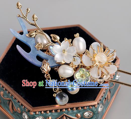 Chinese Classical Palace Pearls Plum Hair Stick Handmade Hanfu Hair Accessories Ancient Ming Dynasty Princess Hairpins