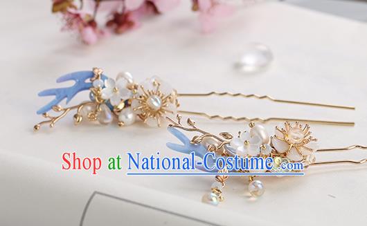 Chinese Classical Palace Pearls Plum Hair Stick Handmade Hanfu Hair Accessories Ancient Ming Dynasty Princess Hairpins