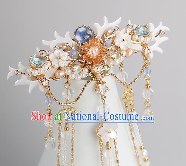 Chinese Classical Palace Golden Tassel Hair Crown Handmade Hanfu Hair Accessories Ancient Ming Dynasty Princess Hairpins