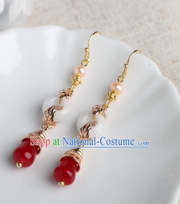 Chinese Handmade Agate Earrings Classical Ear Accessories Hanfu Ming Dynasty Princess Pearls Eardrop