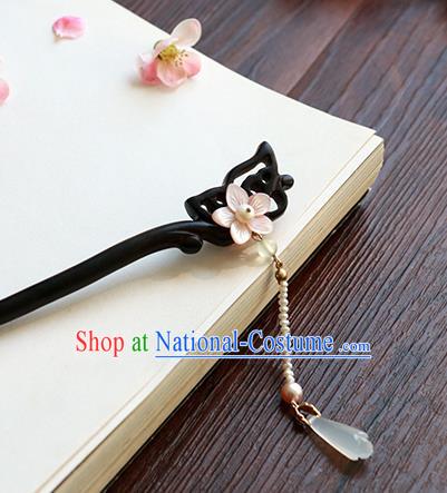 Chinese Classical Palace Ebony Hair Stick Handmade Hanfu Hair Accessories Ancient Ming Dynasty Princess Pearls Tassel Hairpins