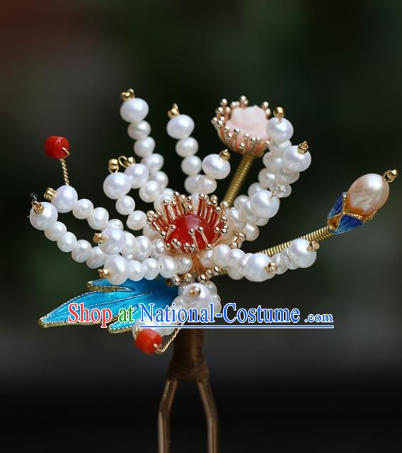 Chinese Classical Palace Beads Chrysanthemum Hair Stick Handmade Hanfu Hair Accessories Ancient Ming Dynasty Princess Agate Hairpins