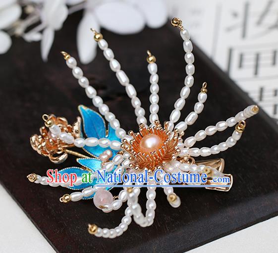 Chinese Classical Palace Chrysanthemum Hair Stick Handmade Hanfu Hair Accessories Ancient Ming Dynasty Princess Pearls Hairpins