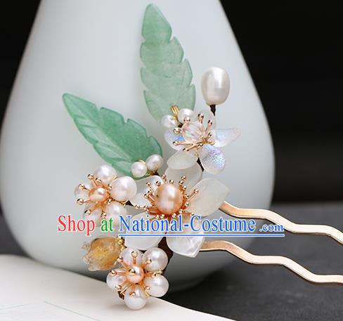 Chinese Classical Palace Hair Stick Handmade Hanfu Hair Accessories Ancient Ming Dynasty Princess Pearls Plum Hairpins