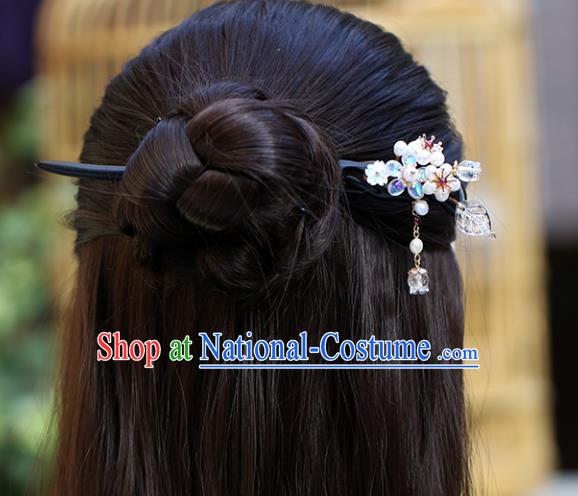 Chinese Classical Palace Pearls Hair Stick Handmade Hanfu Hair Accessories Ancient Qing Dynasty Princess Ebony Hairpins