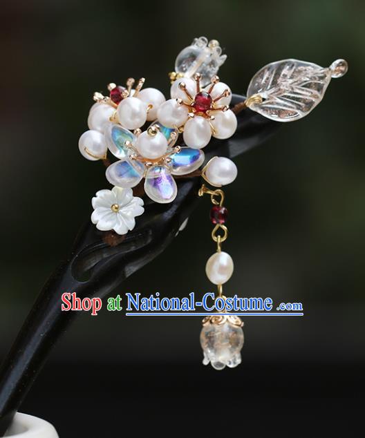 Chinese Classical Palace Pearls Hair Stick Handmade Hanfu Hair Accessories Ancient Qing Dynasty Princess Ebony Hairpins