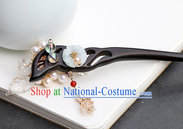 Chinese Classical Palace Pearls Hair Stick Handmade Hanfu Hair Accessories Ancient Qing Dynasty Princess Ebony Hairpins