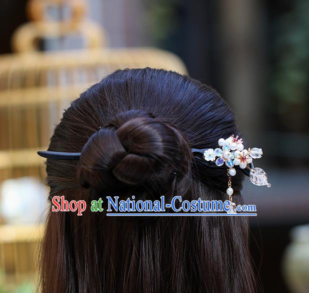 Chinese Classical Palace Pearls Hair Stick Handmade Hanfu Hair Accessories Ancient Qing Dynasty Princess Ebony Hairpins