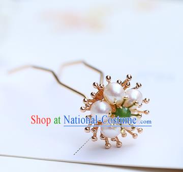 Chinese Classical Palace Green Bead Hair Stick Handmade Hanfu Hair Accessories Ancient Qing Dynasty Princess Little Plum Hairpins