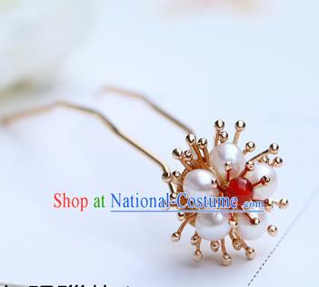 Chinese Classical Palace Red Bead Hair Stick Handmade Hanfu Hair Accessories Ancient Qing Dynasty Princess Little Plum Hairpins