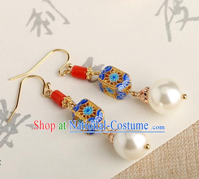 Chinese Handmade Agate Earrings Classical Ear Accessories Hanfu Qing Dynasty Princess Blueing Eardrop