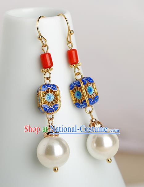 Chinese Handmade Agate Earrings Classical Ear Accessories Hanfu Qing Dynasty Princess Blueing Eardrop