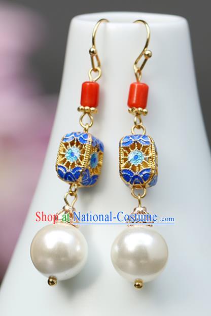 Chinese Handmade Agate Earrings Classical Ear Accessories Hanfu Qing Dynasty Princess Blueing Eardrop