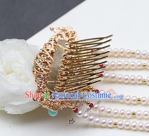 Chinese Classical Palace Blueing Peony Hair Crown Handmade Hanfu Hair Accessories Ancient Qing Dynasty Princess Beads Tassel Hairpins