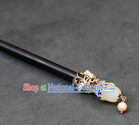 Chinese Classical Palace Jade Hair Stick Handmade Hanfu Hair Accessories Ancient Ming Dynasty Empress Ebony Hairpins