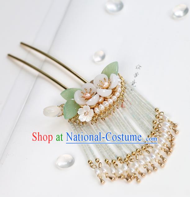 Chinese Classical Palace Pearls Tassel Hair Stick Handmade Hanfu Hair Accessories Ancient Ming Dynasty Empress Plum Blossom Hairpins