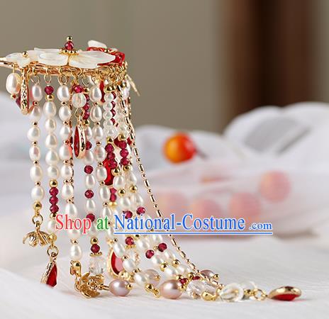 Chinese Classical Palace Pearls Tassel Hair Stick Handmade Hanfu Hair Accessories Ancient Ming Dynasty Empress Shell Plum Hairpins